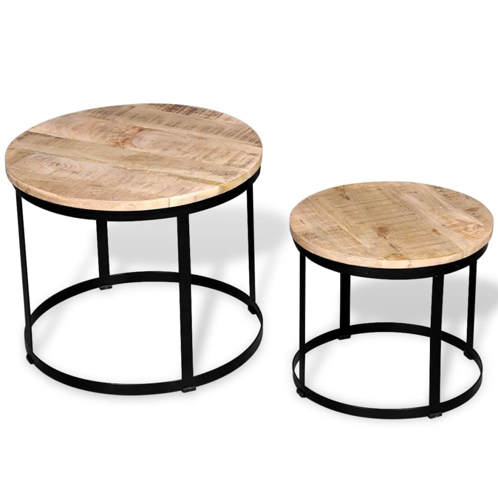 vidaXL 2-TLG. Couchtisch-Set Beistelltisch Wohnzimmer Raues Mangoholz 40cm/50cm