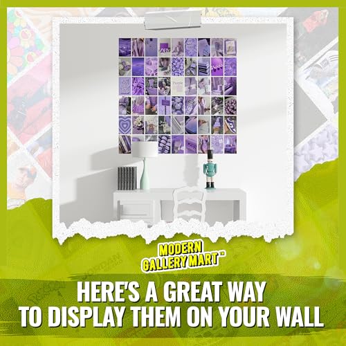 Image of MODERN GALLERY MART Pack of 54 Purple Aesthetic Wall Collage Kit Posters - 4 x 6 Inches Posters for Wall Decoration - Wall Art For Bedroom, Office, Living room, Dorm room - Glue Dots Included