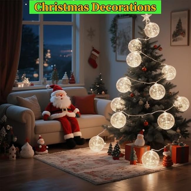 Globe String Lights, 10.3FT LED String Lights Indoor, Waterproof Decorative Christmas Lights, 9 Pack G100 Ball Bulbs, Built-in 15 LEDs, Warm White Plug-in Fairy Lights for Patio, Bedroom, Halloween