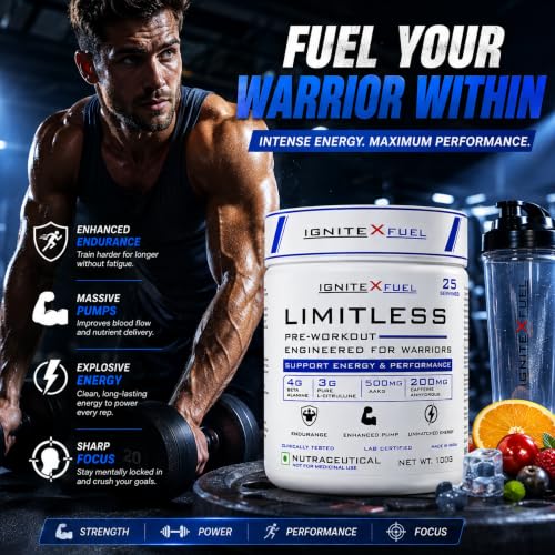 Image of Limitless Pre Workout Powder 25 Servings, Fruit Punch, 100g