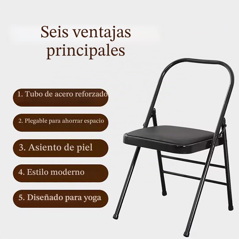 Silla plegable de Yoga y Pilates, auxiliar Iyengar, reforzada, especial para yoga, asiento sólido antideslizante, negro, negro