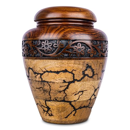 Image of Cremation Urn for Human Ashes Adult Male or Female, Wooden Urn, Hand Carved Memorial, Large Adult Urn, Burial Urn, Wood Turned Casket for Men Women, Funeral Urn for Ashes (Medium 120 Cu /in)