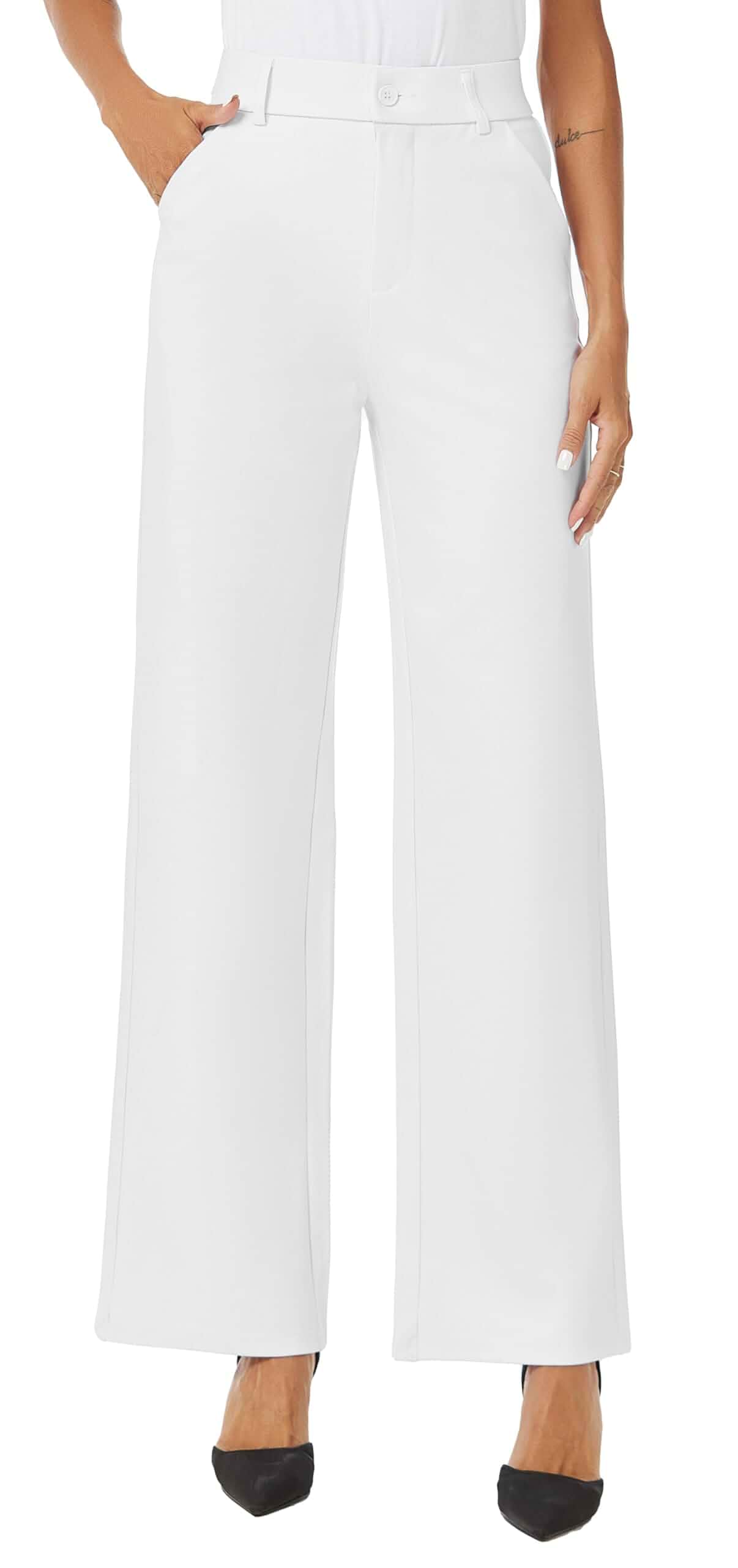 iChosy Womens High Waist Wide Straight Leg Trousers Casual Slacks Dress Pants with Pockets Regular