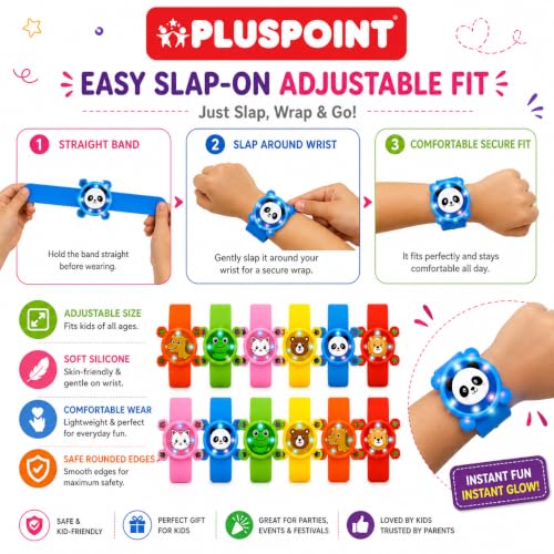 Image of PLUSPOINT Kids Rakhi Wrist Bands | LED Light-Up Spinning Slap Bracelets with Cute Cartoon Design | Raksha Bandhan Gift, Birthday Return Gift & Party Favor for Boys & Girls