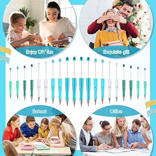 20 Pieces Plastic Beadable Pen Bead Ballpoint Pen Assorted Bead Pen Shaft Black Ink Rollerball Pen With Extra Refills For Kids Students Office School Supplies (Teal Colors) #TOP5
