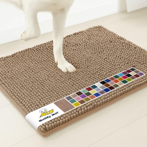 Image of Muddy Mat | Super Water Absorbent Door Mat Indoor, Microfiber Quick Dry Chenille Entryway Rug, Slip Resistant Front Door Mat, Indoor Mats for Entryway, Machine Washable Pet Rug, Tan 26 inch x 42 inch