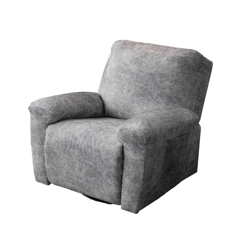 PEIHUODAN Funda de Sillón 1 Asiento Cubierta para Sillón Reclinable Impermeable Cuero PU Vintage, Protector de Muebles Antideslizante, Funda de Sofá Resistente Arañazos Gato (Gris Claro)