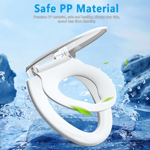 Image of Aunsffer Family Toilet Seat Elongated, Built-in Toddler Potty Training Seat, Baby Toilet lid 2 in 1 Soft Close Quiet with Magnet, Easy Clean PP Material Safe and No Loosen (White Elongated 18.5 Inch)