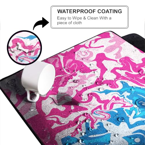 Image of Pink Blue Fluid Art Large Desk Mat, Extended Mouse Pad 58.5 x 28 cm, Desk Pad, Washable Mousepad, 2mm Thick Non-Slip Rubber Base, Stitched Edges for Office, Home & Workstation (Multicolour)
