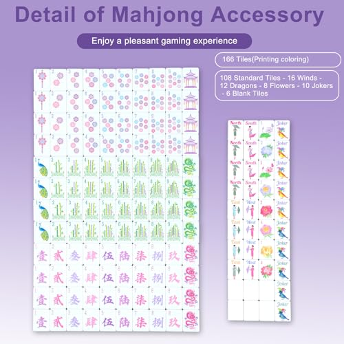 Arrowbash 160 Pcs Floral American Mahjong Set 1.2 Inch Flower Mahjong Tiles Set Melamine Hand Carved Pattern for Adult Mah Jong Tabletop Games Mah Jong Lovers Tiles Only(Purple,Classic) by Arrowbash - Image 3