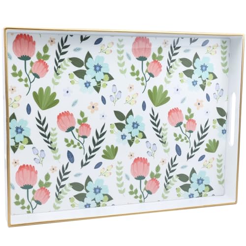 Leemxiiny Rectangle Serving Tray with Handles, Coffee Table Tray for Ottoman, Living Room, Outdoor Tray for Patio Entertaining, Serving Breakfast Kitchen Platter LEE3040WH