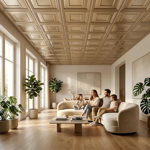 Image of Kayra Decor PVC Ceiling Panel 60x60 cm|Square Panel|Metallic Coffee|12 Tiles Cover 48 Sq Ft| Modern False Ceiling|Royal & Elegant Finish