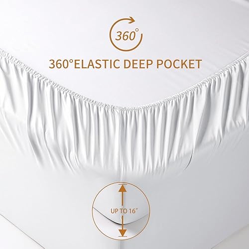 Miniatura 9 de Shilucheng 100% Cotton King Size Sheets Set - 1200 High Thread CountLuxury Egyptian Cotton Bed SheetsSoft Smooth and Cooling, 16 Inch Deep Pocket -