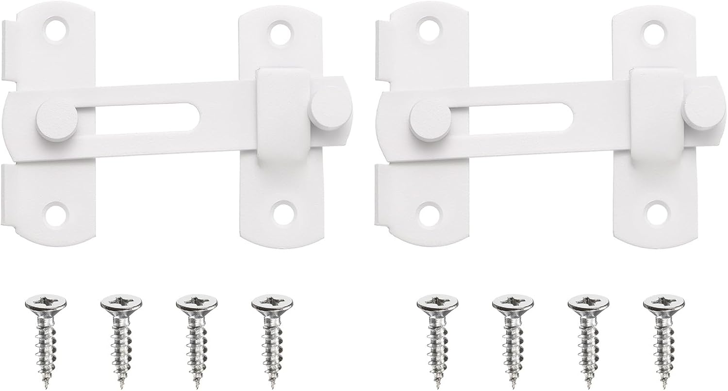 M METERXITY 2-Pack Flip Latch Gate Latch, 4 Inch Stainless Steel Flip Sliding Barn Door Lock with Screws Slide Locks for Barn Door/Fence/Windows/Cabinets [Matte White]