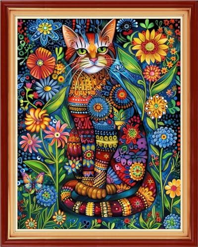 Image of Artvxeay Stamped Cross Stitch Kits - Embroidery Kits for Beginners Cross Stitch Kits for Adults 11 CT Printed Patterns Needlepoint Kits - Colorful Cat Flowers 16x20 inch