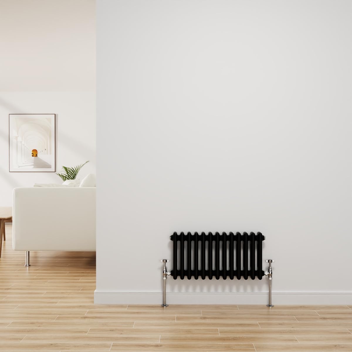 NRG Traditional Radiator Black Cast Iron 2 Column Horizontal Central Heating Bathroom Radiators 300x605mm