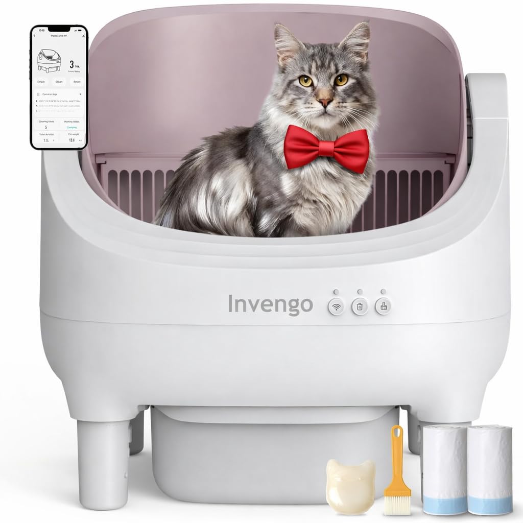 Automatic Cat Litter Box Self Cleaning, App Control, Open-Top Automatic Litter Box with Safety Sensors, Ultra-Quiet, 10.5L Waste Bin with Odor Control, 2 Rolls of Garbage Bags, Champagne