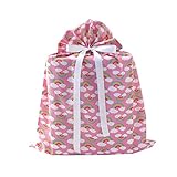 Rainbows Reusable Fabric Gift Bag for Birthday or Any Occasion (Pink, Large 20 Inches Wide by 27 Inches High)
