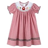 Lil cactus Baby and Girls Red Gingham Barn Animals Smocked Bishop Dress, 6-12 Months