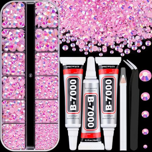 Image of Resin Rhinestones for Crafting with 3Pcs 10ml B7000 Jewelry Glue, 1 Box Light Pink AB Flatback Gems Crystals Diamond for Bedazzling Crafts DIY Nail Art Makeup, Gems for Clothing Tumblers Shoes