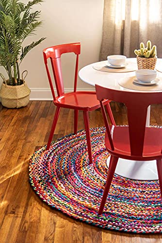 Image of Jute Braided Natural Rug Hand Woven & Reversible for Living Room Kitchen Entryway Rug, Jute Burlap Braided Rag Rug, Farmhouse Rag Rug, Rustic Rug (Cotton, 210cm)