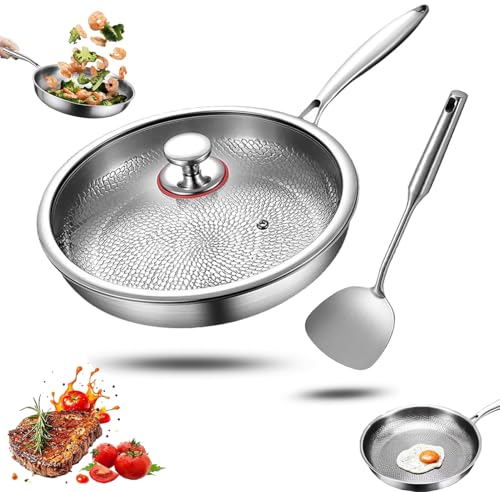 Generisch titan pfanne mit Spatel, Antihaft Gehämmerter Wok Titanpfanne-Nutrition zum Kochen, Premium Uncoated Titanium Bratpfanne, Verdickt, ultra-haltbar, Für die Küche Kochen (Mit Deckel, 28cm)