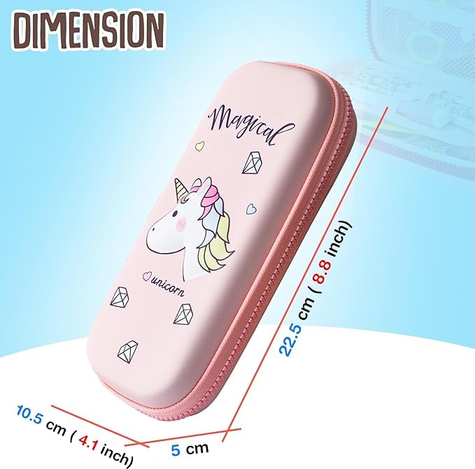 Image of 3D EVA EVA Design Embossed Hardtop Cover Pencil Case with Compartments, Pencil Pouch for Kids, School Supply Organizer, Geometry Stationery Box, Cosmetic Zip Pouch Bag (Small Unicorn Pouch)