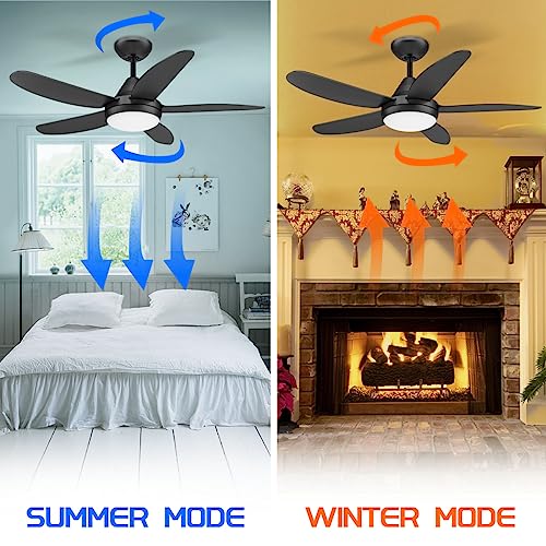 Wurzee Ceiling Fans With Lights, 40 Inch, Modern Ceiling Fans 3-Speed, Reversible Motor, 24W Led, Dimmable Light, 5 Blades, Black Outdoor Ceiling Fans For Farmhouse, Living Room, Bedroom, Garage #TOP1