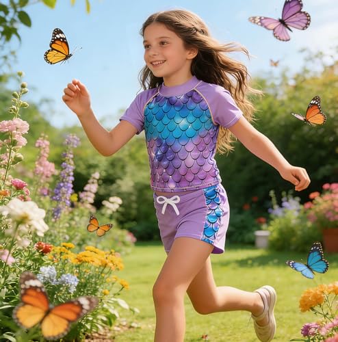 Image of Girls Swimsuits 3 Piece Tankini Bathing Suit Set Cute Bikini Swimwear with Cover Ups Beach Skirt 5-16 Years