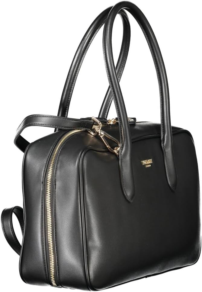 TWINSET Black Faux Leather Briefcase Bag with Removable Shoulder Strap, Contemporary Style, 36 x 21 x 11 cm, 3 Inner Pockets, Zip Closure, for Women