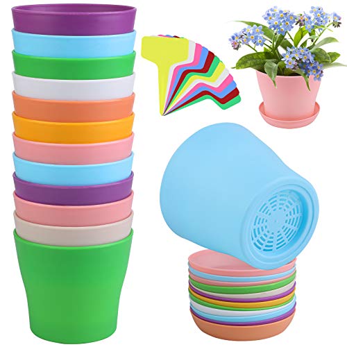 ADXCO Pacote com 12 vasos de plástico de 10 cm, vasos de plantas ...