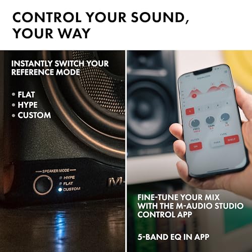 Image of M-AUDIO BX5BT Pair 5 inch Desktop Studio Monitor Speakers with DSP and Bluetooth with App Control, for Music Production, Video Edits, Content Creation, Podcasting