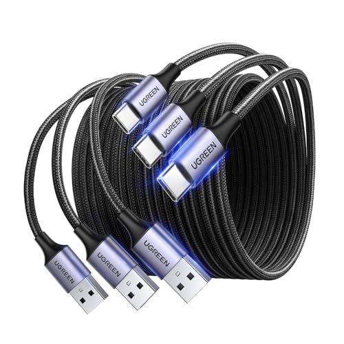 UGREEN USB C Cable [1M, 3-Pack], QC 3.0 Fast Charging USB A to USB C Cable, 3A Nylon Braided Data Transfer USB Type C Cable Compatible with iPhone 16 15, Galaxy S24 S23 S22 S21, Pixel, Moto, Switch