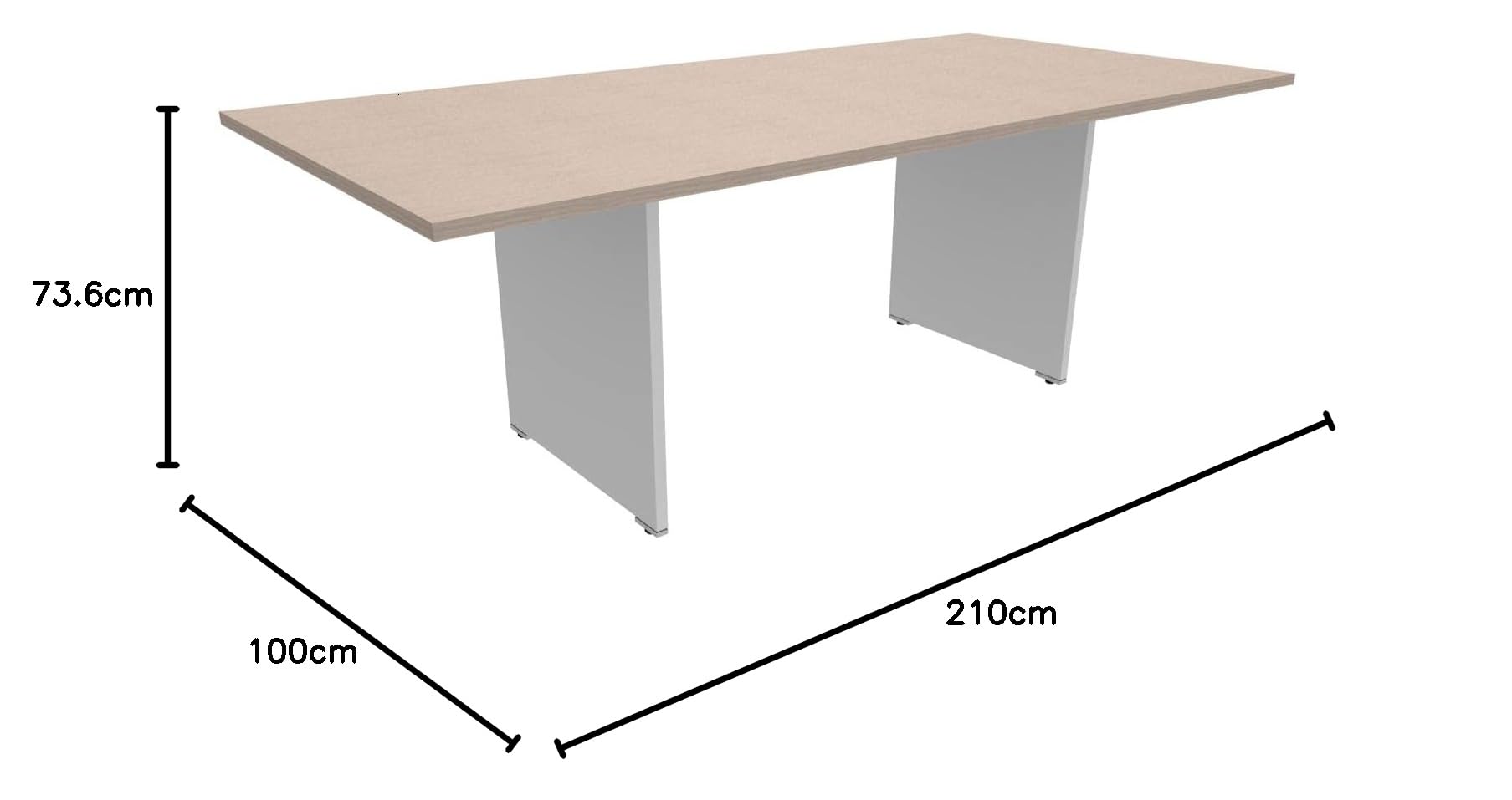 FBasic Tavolo Riunioni Rettangolare in legno - Rovere Bianco - 210x100x73,6 cm
