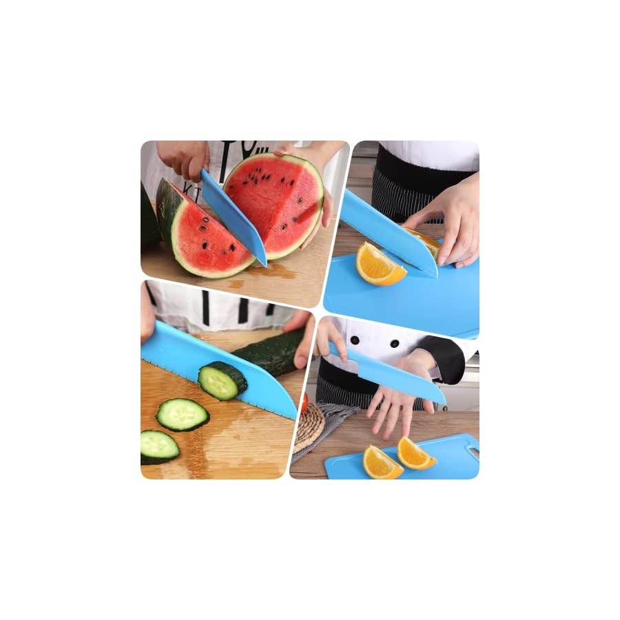 jawbush 11" Plastic Serrated Knives Set to Cut Salad, Bread, Brownies or Lasagna, Professional Large Lettuce Knife to Prevent Browning, Nylon Knife for Nonstick Pans, Durable Chef's Knife, 4 Pcs