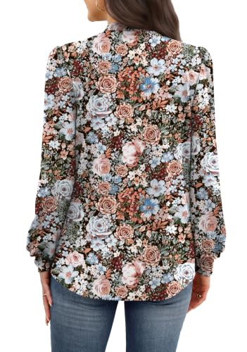 Image of WIHOLL Long Sleeve Shirts for Women Mock Neck Tops Pleated Front Blouses Dressy Casual Spring Fall Clothes 2026 Fashion