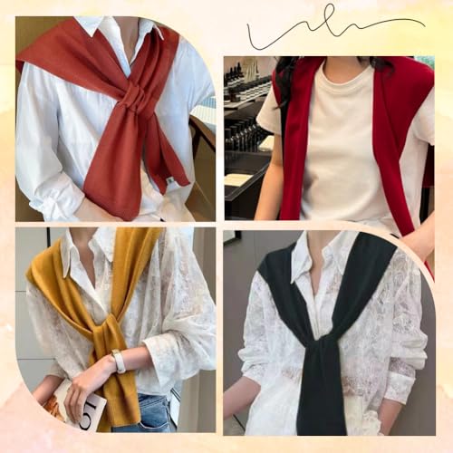 Red Knitted Sweater Shawl 2025 Lightweight Thin Casual Commute Travel Scarf Cape Wraps Detachable Collar Soft Touch Tie Up Knotted Shawls for Women Spring Fall Trendy Outfits Streetwear4