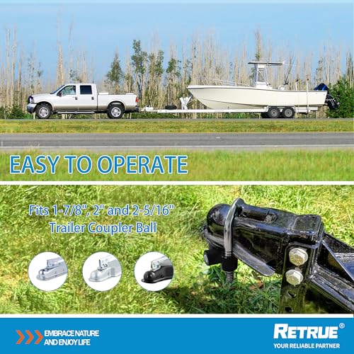 Image of RETRUE Universal Coupler Lock Trailer Locks Ball Hitch Trailer Hitch Lock Adjustable Security Heavy-Duty Steel Fits 1-7 /8 Inch, 2 Inch, 2-5 /16 Inch Couplers, Matte Black