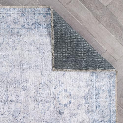Rugshop Ocean/Blue Transitional Vintage Bordered Runner Rug — Machine Washable, 2'6"x10' for Hallway, Entryway and Kitchen