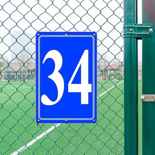 Image of Premium Aluminum Number Signs 34, Metal 12 inch X 8 inch Blue Numbered Signs Outdoor for Parking Lots, Floor, Dock, Court, Aisle, Field, High Visibility, No Fade, Weather-resistant