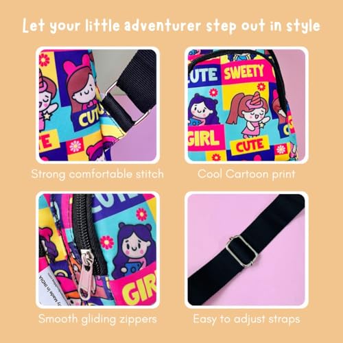 Image of Cots and Cuddles 5pc Cute Girl Print Colourful Cross body Bags for Boys and Girls Kids School, Picnic, Return Gifts, Office