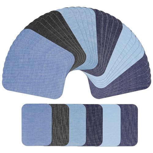30 Stück Jeans Flicken zum Aufbügeln Bügelflicken Jeans für Innen und Außen Stoffflicken Reparatur-Dekorationsset Kit für Jeans Jacken und Taschen(Fünf Farben 7.7×10.7CM)
