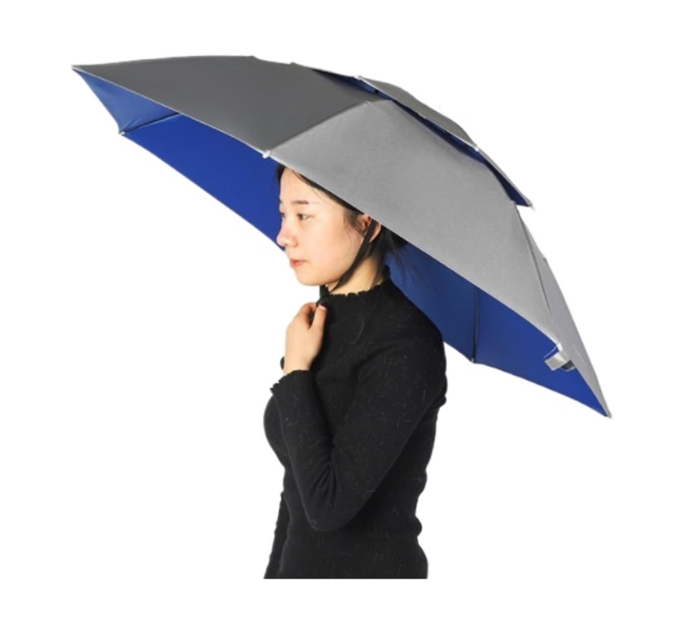 Przeciwsłoneczny Parasol Wędkarski Dwuwarstwowy Składany Kapelusz Przeciwsłoneczny Z Regulowanym Paskiem Ogrodnictwa(Blue,Silver)