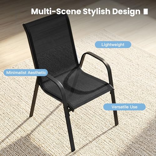 Image of DIFY Patio Chairs Set of 6, Stackable Outdoor Dining Chairs Set with Breathable Textilene High Back and All-Weather Metal Frame for Garden, Backyard, Deck, Dark Grey
