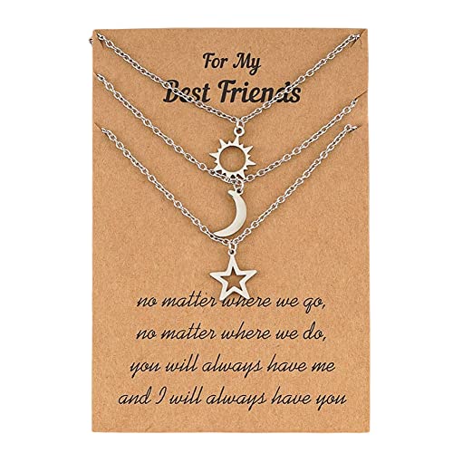 Kefley Sun Moon Star Friendship Necklace for Best Friends Birthday Christmas Gifts for Bff Bestie Best Friend Necklaces for 3 Girls Friendship Bff Gifts for Women Teen Girls