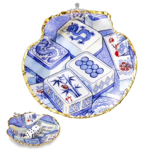 Tondiamo Mahjong Dice Dish, Scallop Shell Dice Tray, Blue Mahjong