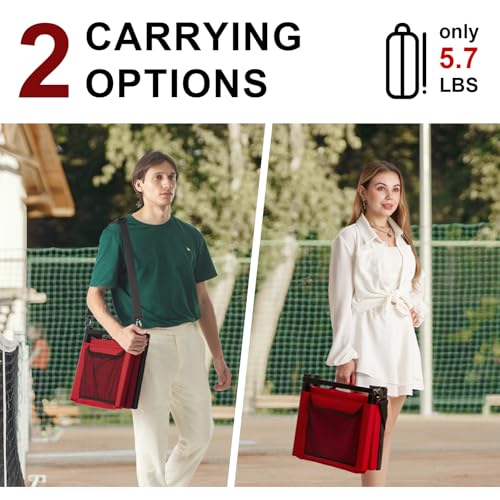 Image of Stadium Seats with Back Support for Bleachers, Folding Bleacher Chairs with Back and Cushion, Padded Seat with Shoulder Strap, Large Mesh Pocket & Carry Handle, Red, 2pcs