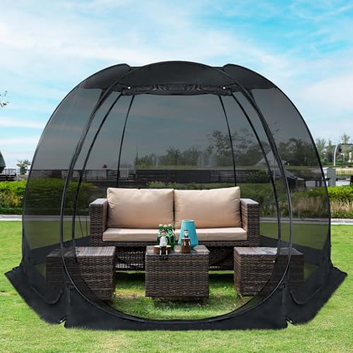 Alvantor Pop Up House Tent, Outdoor Screen Room, Canopy Tent with UV Resistant, Easy Up Foldable Screen House for Camping Garden, Black, 10 x10 FT