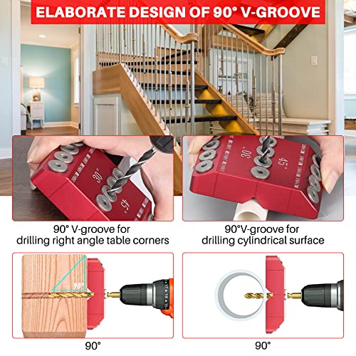 Tiamu 30/45/90 ° Winkelbohrloch-Führungslehre für Abgewinkeltes und Gerades Loch, Kabelgeländer-Zugschrauben-Bohrschablone, Rostfreier Stahl Loch Positionierer für Holzarbeiten Präzision