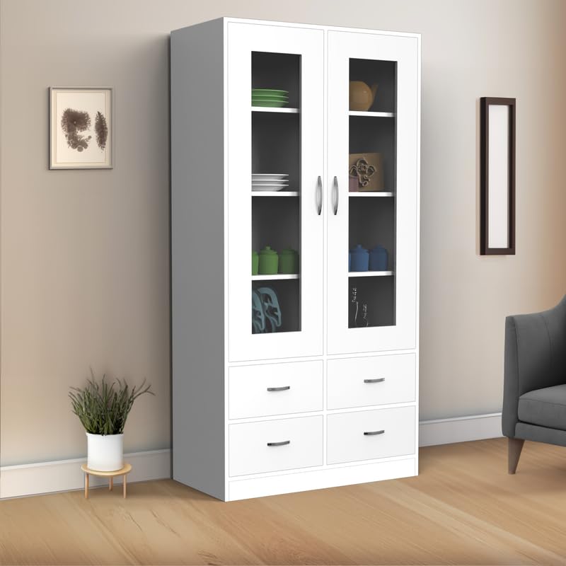 NEEHV HOME Mia Kitchen Crockery Cabinet with Glass Door | Display Cabinet for Dining Room, Living Room (Frosty White, 45 X 90 X 180)-image-10